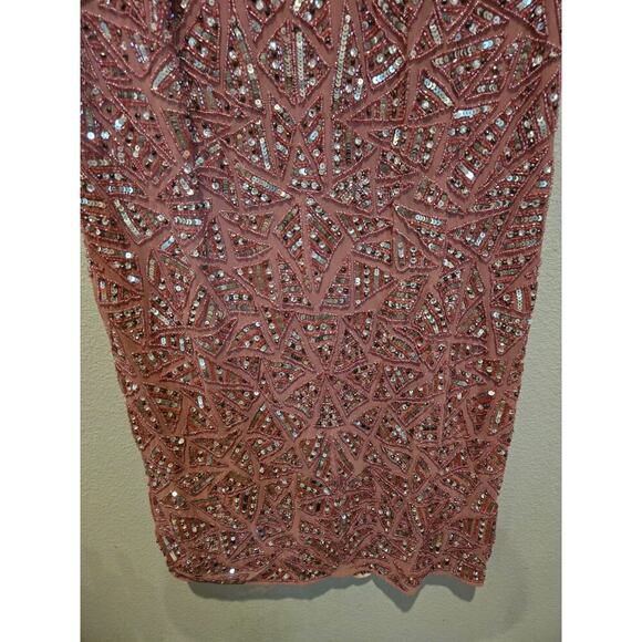 Mac Duggal Women's Pink Sequin Midi Sheath Dress Size 14 Formal Mother of Bride - Picture 4 of 13